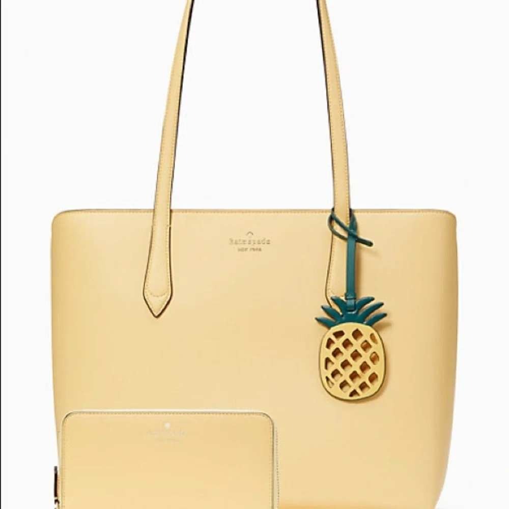 Kate Spade Buttercream Yellow Saffiano Leather Tote Bag Zip Wallet Set Pineapple - Picture 13 of 13